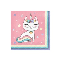 Serviettes de table chat licorne 16,5 x 16,5 cm - 16 unités