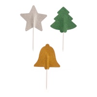 Pics étoile, cloche et sapin de Noël 9 cm - Dekora - 100 pcs.