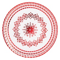 Plateau rond en carton de Noël avec broderie rouge 30 cm - 1 pc.