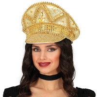 Casquette de policier dorée ornée de strass