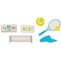 Décorations en sucre 2D pour cupcakes - Tennis - 12 pièces