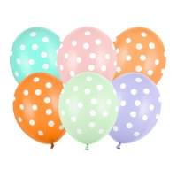 Ballons en latex assortis à pois blancs 30 cm - PartyDeco - 6 pcs.