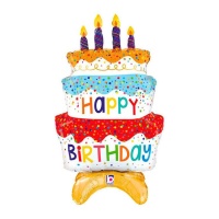 Globe terrestre du gâteau Happy Birthday avec bougies colorées 47 x 73 cm - Grabo