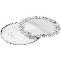Plateau rond en carton de 30 cm avec napperon argenté