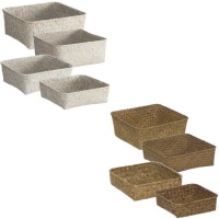 Paniers carrés en raphia naturel - 4 pcs.