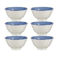 Bol japonais bleu à vagues de 16 cm - 6 pièces