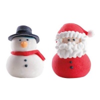 Père Noël et bonhomme de neige 3D en sucre 3 x 4 cm - Dekora - 24 unités