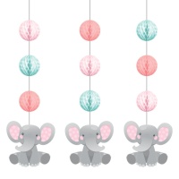 Pendentifs décoratifs bébé fille éléphant - 3 pcs.