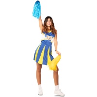 Costume de pom-pom girl bleu et jaune pour femme
