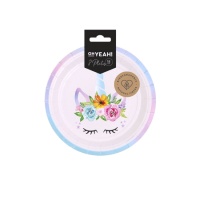 Assiettes licorne avec fleurs 18 cm - 8 pcs.