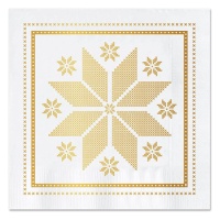 Serviettes de Noël brodées or blanc 12,5 x 12,5 cm - 30 pcs.
