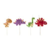 Bougies dinosaures colorées 2D - Dekora - 4 unités