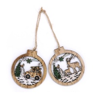 Pendentif en forme de deux boules de Noël de 10 cm en bois