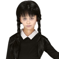 Perruque noire tressée avec franges pour enfants