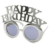 Lunettes de soleil rondes argentées Happy Birthday