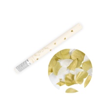 Canon à confettis à main avec coeurs blancs et dorés - 35 cm