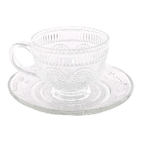 Tasse en verre gravé transparent de 200 ml avec soucoupe