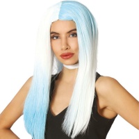 Perruque de cheveux longs blancs et bleus
