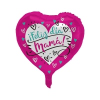 Joyeuse fête des mères Ballon coeur fuchsia 45 cm