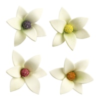 Figurines en sucre de fleurs blanches 6 x 2,5 cm - Dekora - 48 pcs.