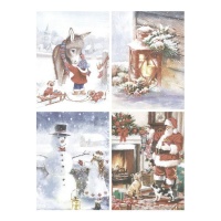 Scènes de Noël en papier de riz 29,7 x 42,5 cm - Artis decor - 1 pc.