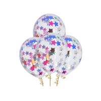 Ballons en latex avec confettis d'étoiles 30 cm - Folat - 4 pcs.