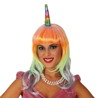 Perruque longue licorne multicolore en couleurs