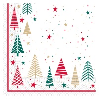 Serviettes de Noël blanches avec arbres et étoiles 16,5 x 16,5 cm - 20 pcs.