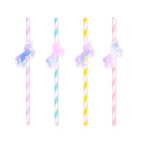 Pailles en papier licorne iridescente - 8 pcs.
