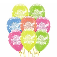 Bon anniversaire néon multicolore ballons latex 30 cm - Sempertex - 12 unités
