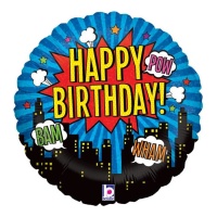 Ballon comique rond Happy Birthday 46 cm - Grabo