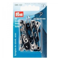 Épingles de sûreté assorties de 2,7, 3,8 et 5 cm argent et noir - Prym - 18 pcs.