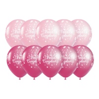 Ballons Pink Happy Birthday avec couronne 30 cm - 10 pcs.