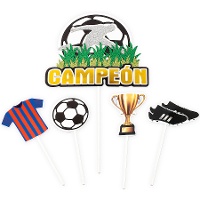 Topper pour gâteau de football avec ballon et maillot - 5 unités