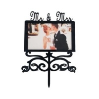 Dessus de gâteau de mariage en acrylique avec cadre photo des mariés - Pastkolor