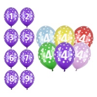 Ballons d'anniversaire en latex avec chiffres 30 cm - PartyDeco - 6 unités