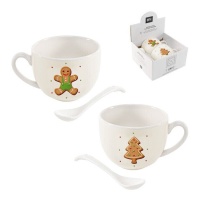 Tasses de Noël sucrées de 265 ml avec cuillères - 2 pcs.