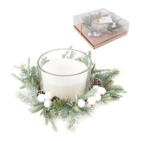 Bougie avec verre de Noël blanc décoré 21,5 x 8,2 cm