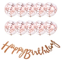 Ensemble de ballons Happy Birthday Rose Gold - Monkey Business - 9 unités