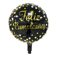 Ballon Happy Birthday noir et or 45 cm