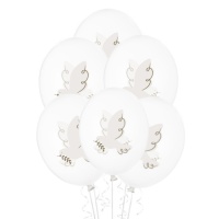 Ballons en latex avec colombe 30 cm - PartyDeco - 6 pcs.