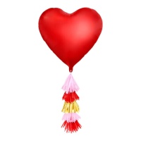 Ballon à coeur rouge avec pompon 75 x 64,5 cm