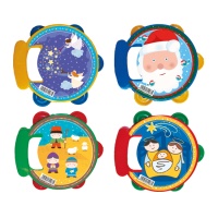 Tambourin de Noël en plastique aux motifs assortis avec manche de 17 cm