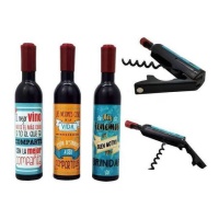 Tire-bouchon + ouvre-bouchon magnétique en forme de bouteille de vin avec phrases assorties - 1 pc.