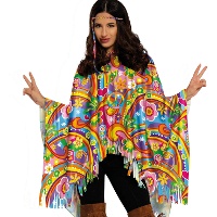 Poncho hippie à fleurs colorées pour adulte