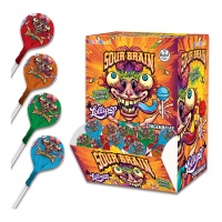 Sucettes rondes Sour Brain avec chewing-gum - emballage individuel - Lolliboni Sour Brain - 100 unités