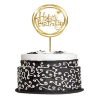 Décor de gâteau Happy Birthday doré avec des coeurs - Dekora