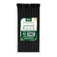 Pailles en amidon de maïs noir de 20,3 cm avec cuillère - Honest Green - 100 pcs.