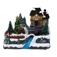 Décoration de paysage de Noël avec lumière et son 21 x 16 cm