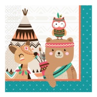 Serviettes Teepee avec animaux 16,5 x 16,5 cm - 20 pcs.